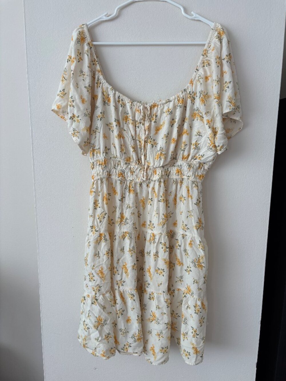 Passport White and Yellow Floral Short Sleeve Dress - Size 2X